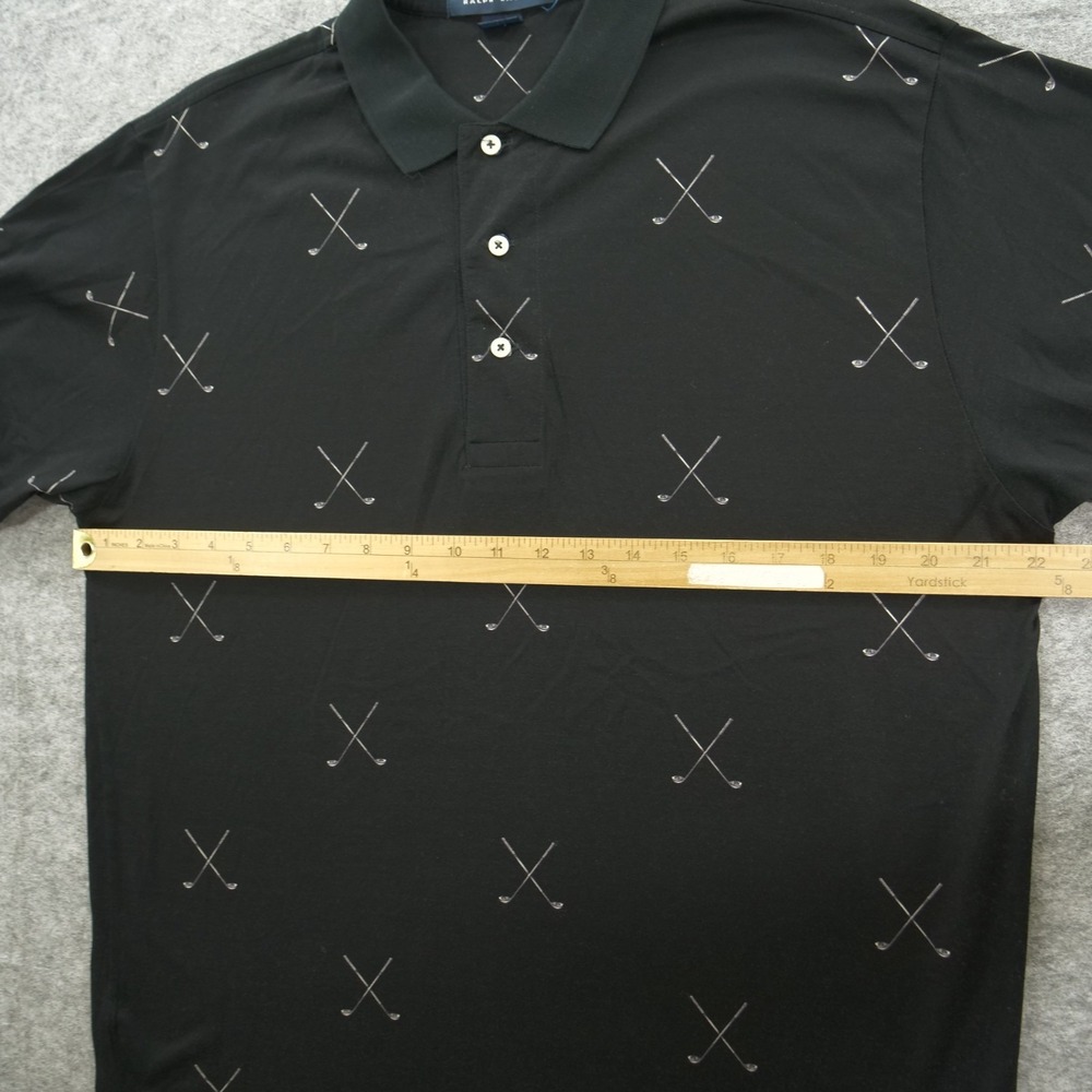 Vintage Polo Ralph Lauren Golf Shirt Mens Medium Black Club Print AOP Cotton - Picture 8 of 9